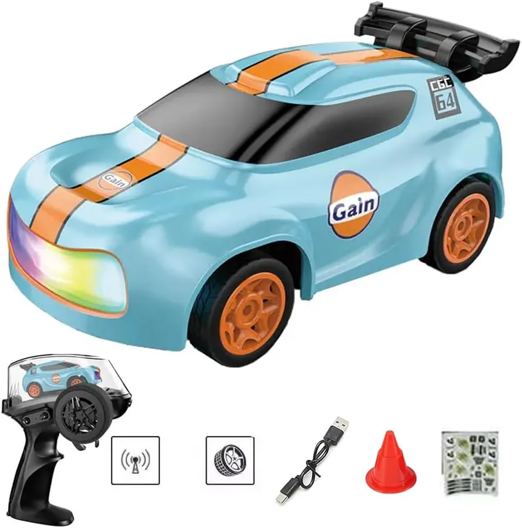 1:64 Mini RC Drift Car, 2.4GHz 4WD Rechargeable High Speed Remote Control Racing Vehicle for Adults, Full-Proportional Desktop RC Cars (RTR/Blue)