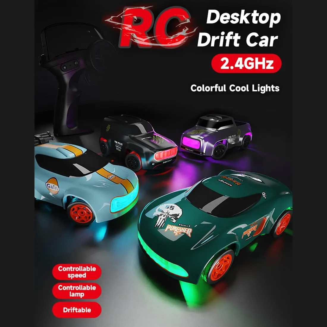 1:64 Mini RC Drift Car, 2.4GHz 4WD Rechargeable High Speed Remote Control Racing Vehicle for Adults, Full-Proportional Desktop RC Cars (RTR/Blue)