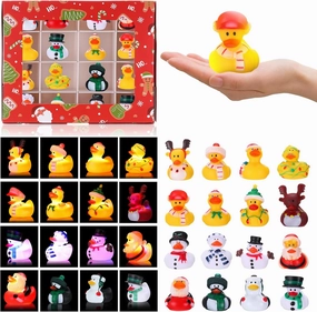 16 Pcs Christmas Light up Ducks with Gift Box for Christmas Stocking Stuffers Floating Bath Toys Gifts Set Novelty Xmas Rubber Ducks for Kids Toddlers Boys Girls Xmas Party Favor Gift