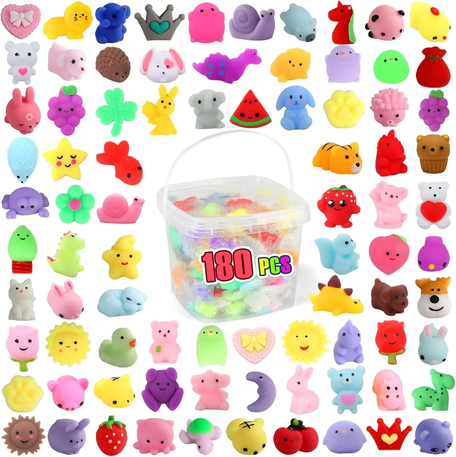 180 Pack Squishy Toys, Kawaii Squishies Party Favors for Kids 4-8 8-12 Mochi Squishy Animals Treasure Box Toys Classroom Prizes Birthday Valentines Easter Gifts Goodie Bag Stress Relief Sensory Toys