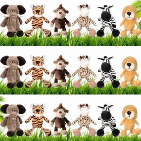 18 Pcs Safari Stuffed Animal Jungle Animal Plush Toy Bulk 11.8/9.8/9'' Cute Elephant Giraffe Lion Tiger Monkey Zebra Tiger Birthday Party Decoration School Achievement