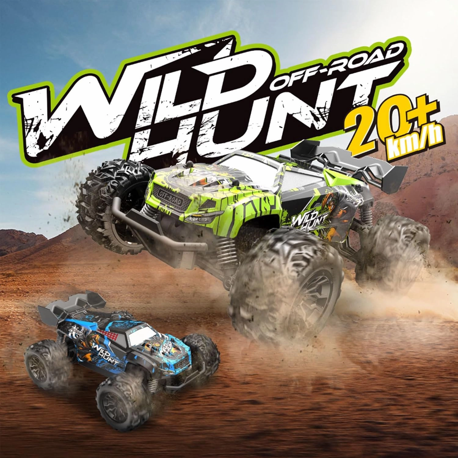 1/20 All Terrain RC Car, 20 KMH Monster Truck, 2.4Ghz Off-Road RC Vehicle with 2 Batteries, Suitable for Adults and Beginners, for Boys and Girls (Green)