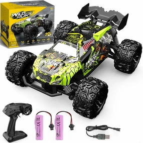 1/20 All Terrain RC Car, 20 KMH Monster Truck, 2.4Ghz Off-Road RC Vehicle with 2 Batteries, Suitable for Adults and Beginners, for Boys and Girls (Green)