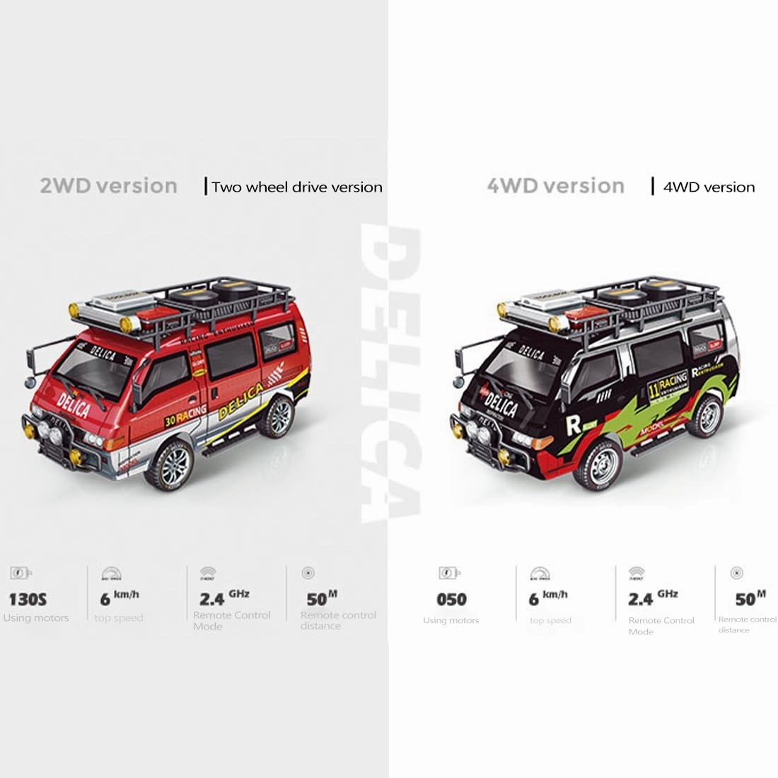 1/24 Scale Delica RC Car Model, 2.4G 4WD Off-Road Brushed Remote Control Vehicle with LED Light & Variable Speed, Wagon Toy Car for Adults Gift