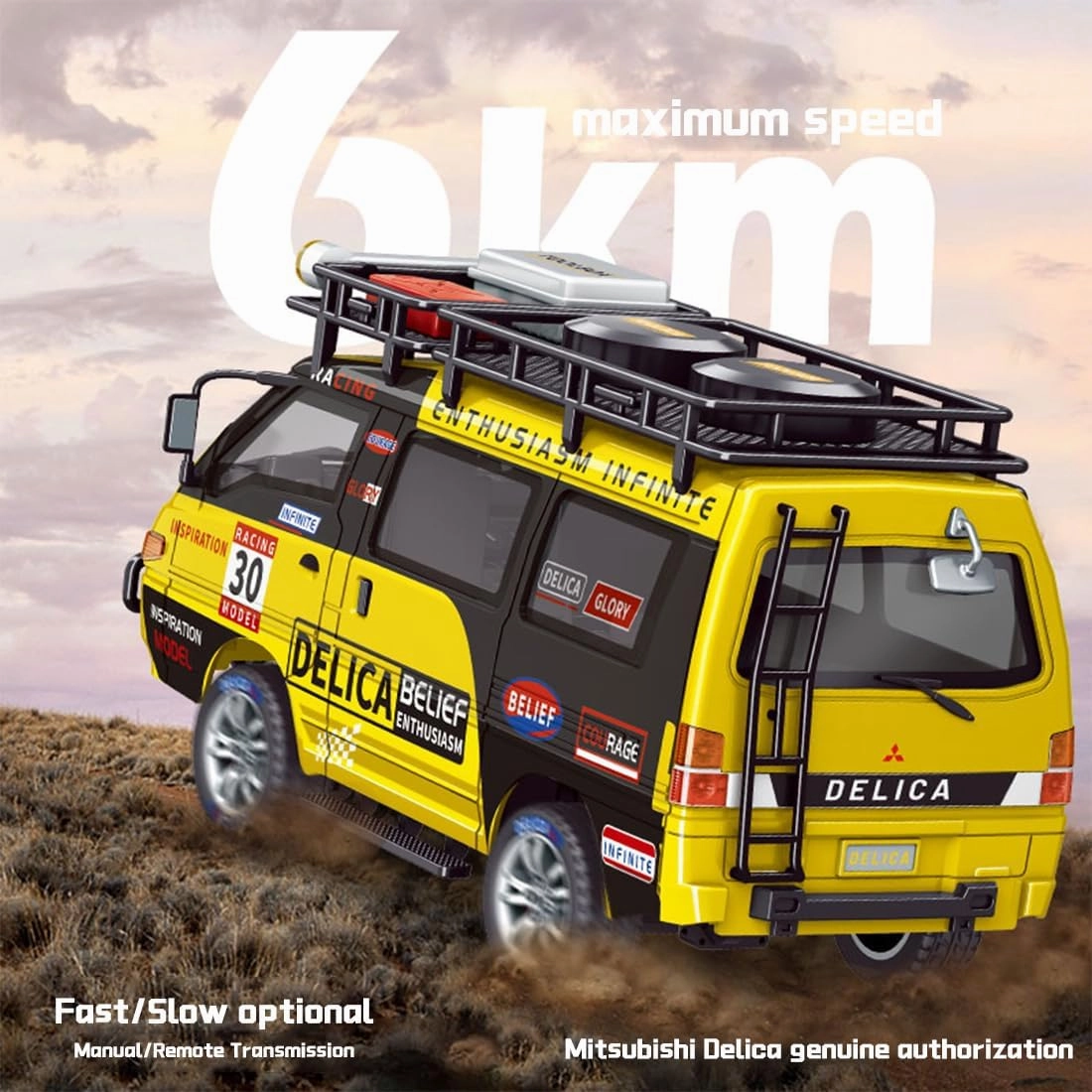 1/24 Scale Delica RC Car Model, 2.4G 4WD Off-Road Brushed Remote Control Vehicle with LED Light & Variable Speed, Wagon Toy Car for Adults Gift