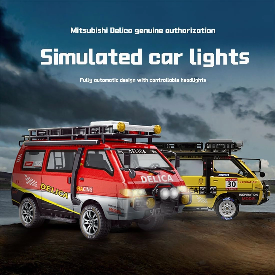 1/24 Scale Delica RC Car Model, 2.4G 4WD Off-Road Brushed Remote Control Vehicle with LED Light & Variable Speed, Wagon Toy Car for Adults Gift