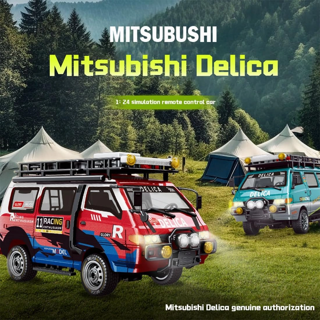 1/24 Scale Delica RC Car Model, 2.4G 4WD Off-Road Brushed Remote Control Vehicle with LED Light & Variable Speed, Wagon Toy Car for Adults Gift