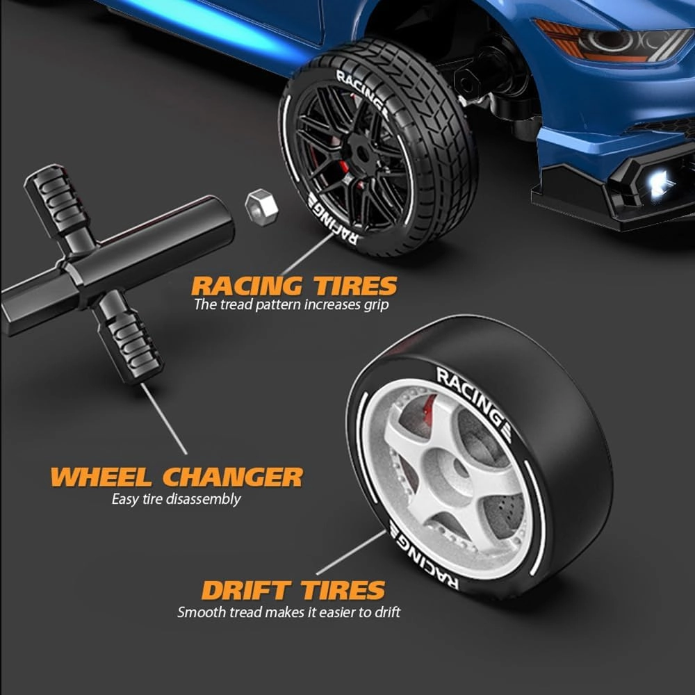 1:24 Scale RC Drift Car, 30KM/H 4WD 2.4GHz Remote Control Cars with LED Light, Racing and 4 Drifting Wheels, 1 Rechargeable Batteries, High Speed RC Racing Cars Perfect Toy Gift for Boys, Girls, Kids