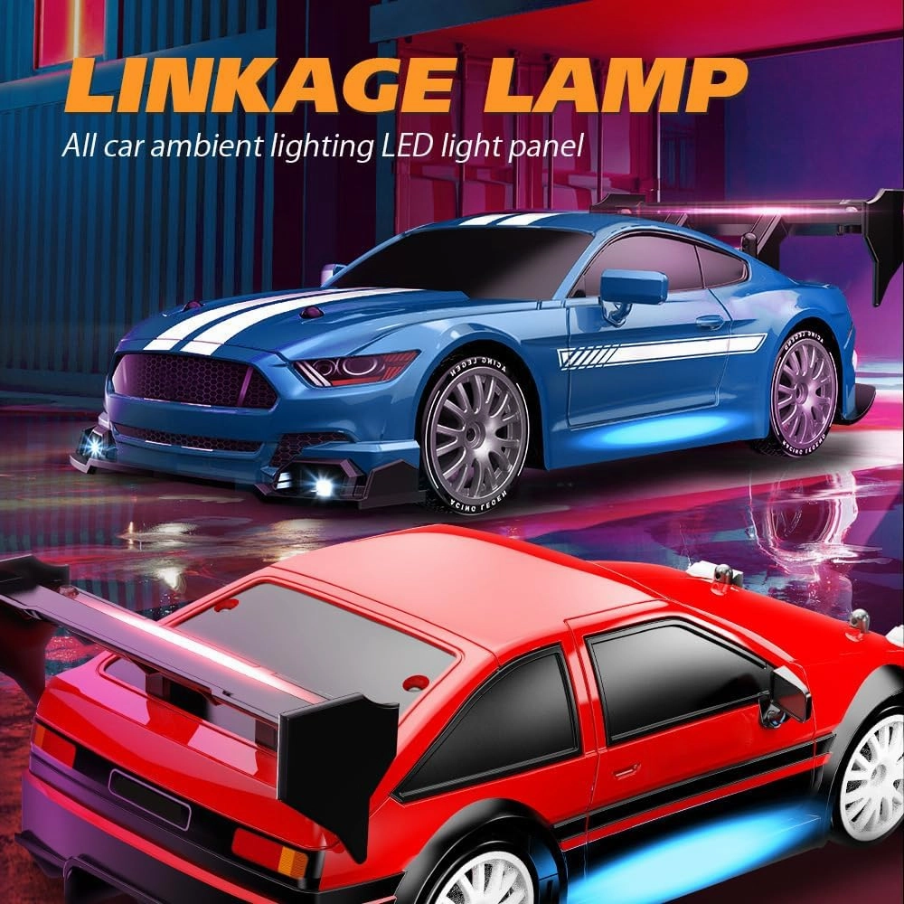 1:24 Scale RC Drift Car, 30KM/H 4WD 2.4GHz Remote Control Cars with LED Light, Racing and 4 Drifting Wheels, 1 Rechargeable Batteries, High Speed RC Racing Cars Perfect Toy Gift for Boys, Girls, Kids