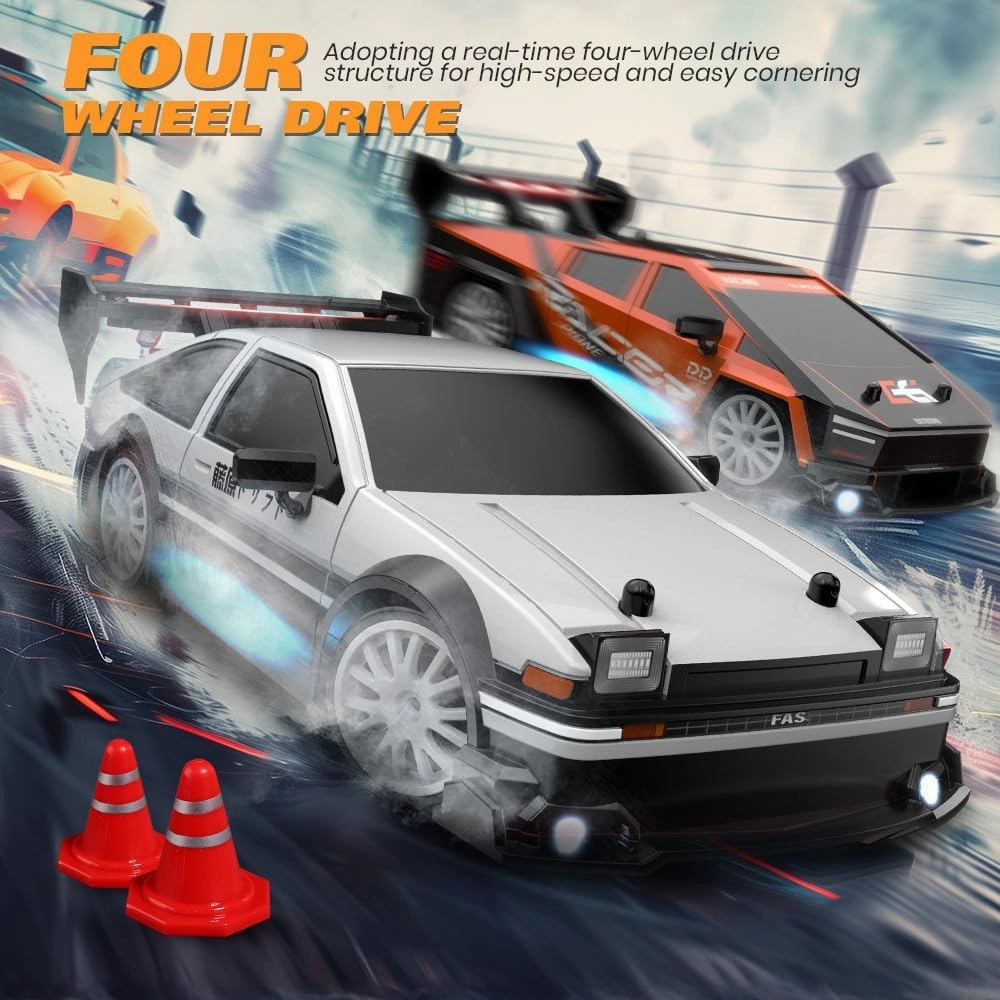 1:24 Scale RC Drift Car, 30KM/H 4WD 2.4GHz Remote Control Cars with LED Light, Racing and 4 Drifting Wheels, 1 Rechargeable Batteries, High Speed RC Racing Cars Perfect Toy Gift for Boys, Girls, Kids