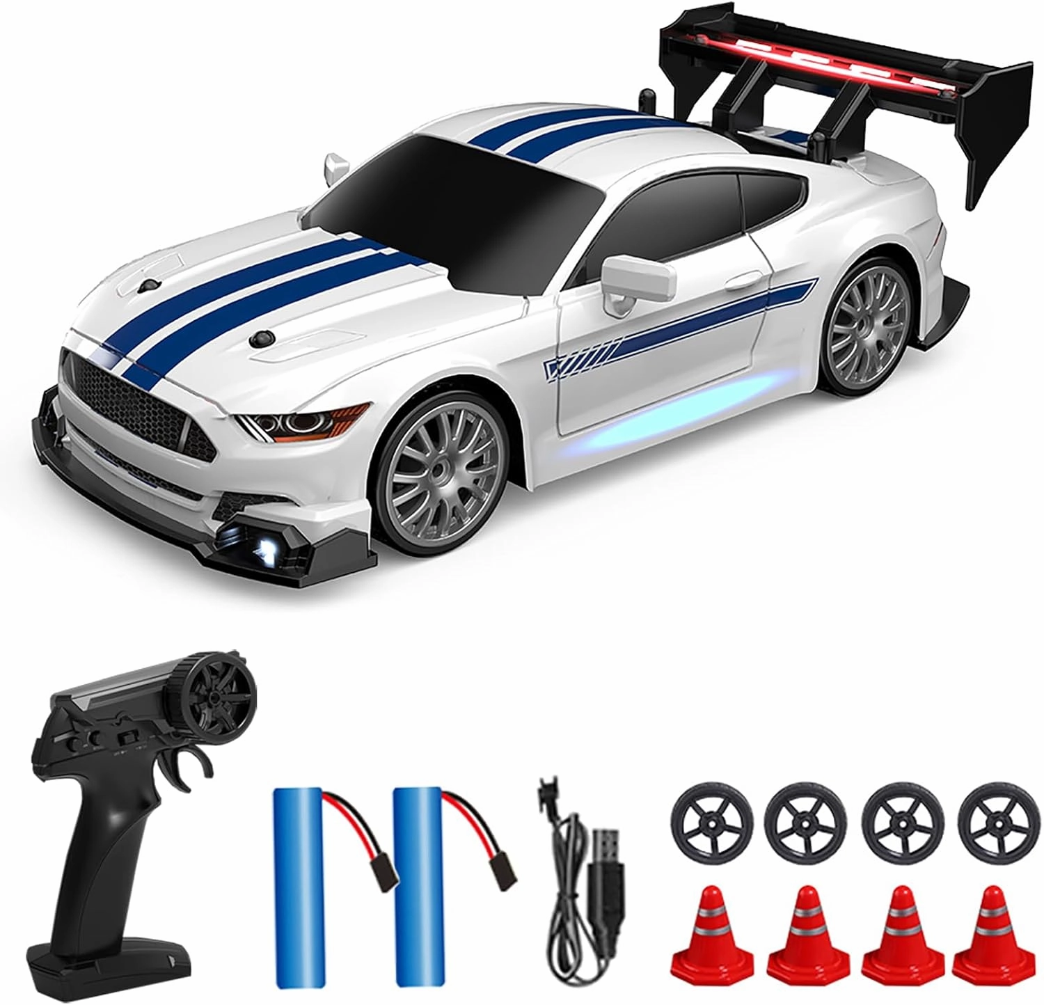 1:24 Scale RC Drift Car, 30KM/H 4WD 2.4GHz Remote Control Cars with LED Light, Racing and 4 Drifting Wheels, 1 Rechargeable Batteries, High Speed RC Racing Cars Perfect Toy Gift for Boys, Girls, Kids