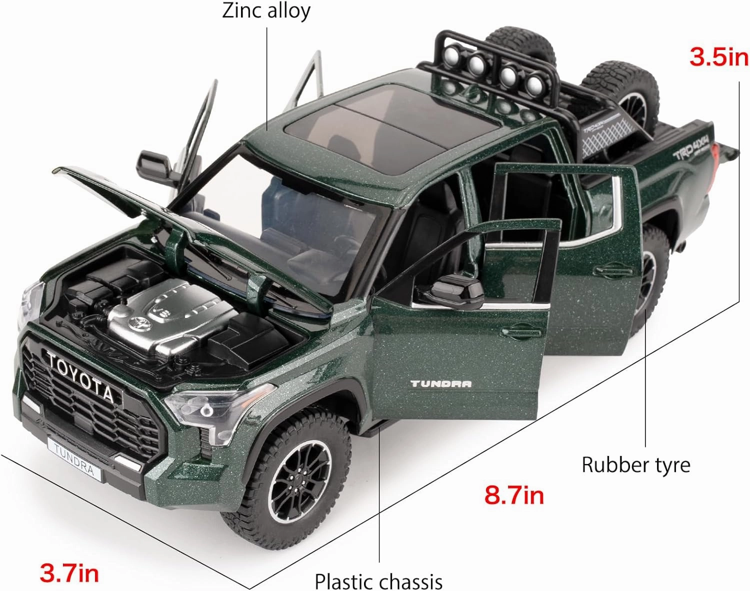 1:24 Tundra Off-Road Pickup Car Model, Pull Back Diecast Truck Toy with Sounds＆Lights for Kids Boys Girls and Adults, Gift Green.