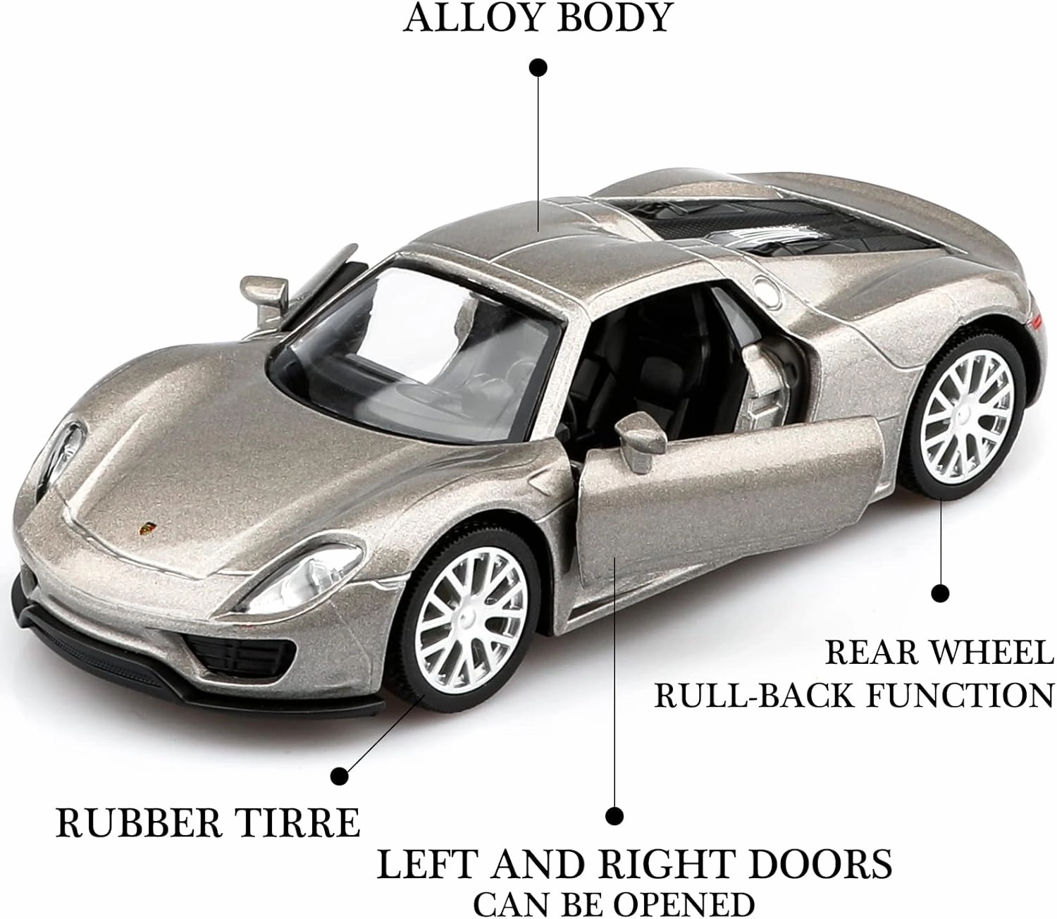 1/36 Scale Porsche 918 Spyde Diecast Model Cars,Pull Back Vehicles Porsche Toy Cars,Cars Gifts for Boys Girls
