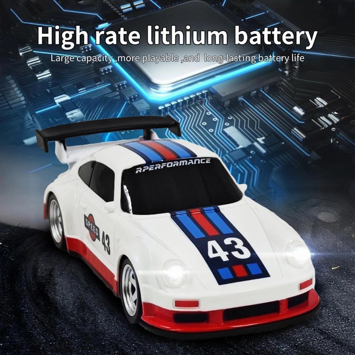1/43 Scale 2.4G Full-Proportional Mini Electric RC Drift Racing Car Model with LED Lights (Gyro RTR Version/White Rally Style 1)