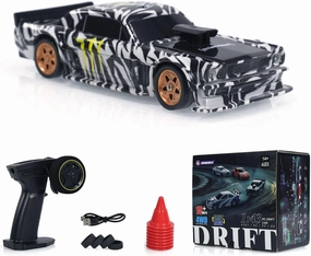 1/43 Scale Mini Storms Drift Car, Mini Drift Rc Car for Desk 2.4G Full Proportional RC Electric Mini Racing Drift Car Model with Lights Kit (RTR Version/Black White)