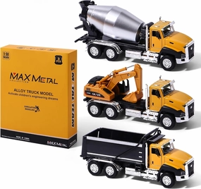 1/50 Ratio die-Casting Engineering Construction Vehicle, Dump Truck, Excavator, Mixer, Alloy Collection Model car, Boy's Door Opening Pull Back car Toy (3pcs per Set)