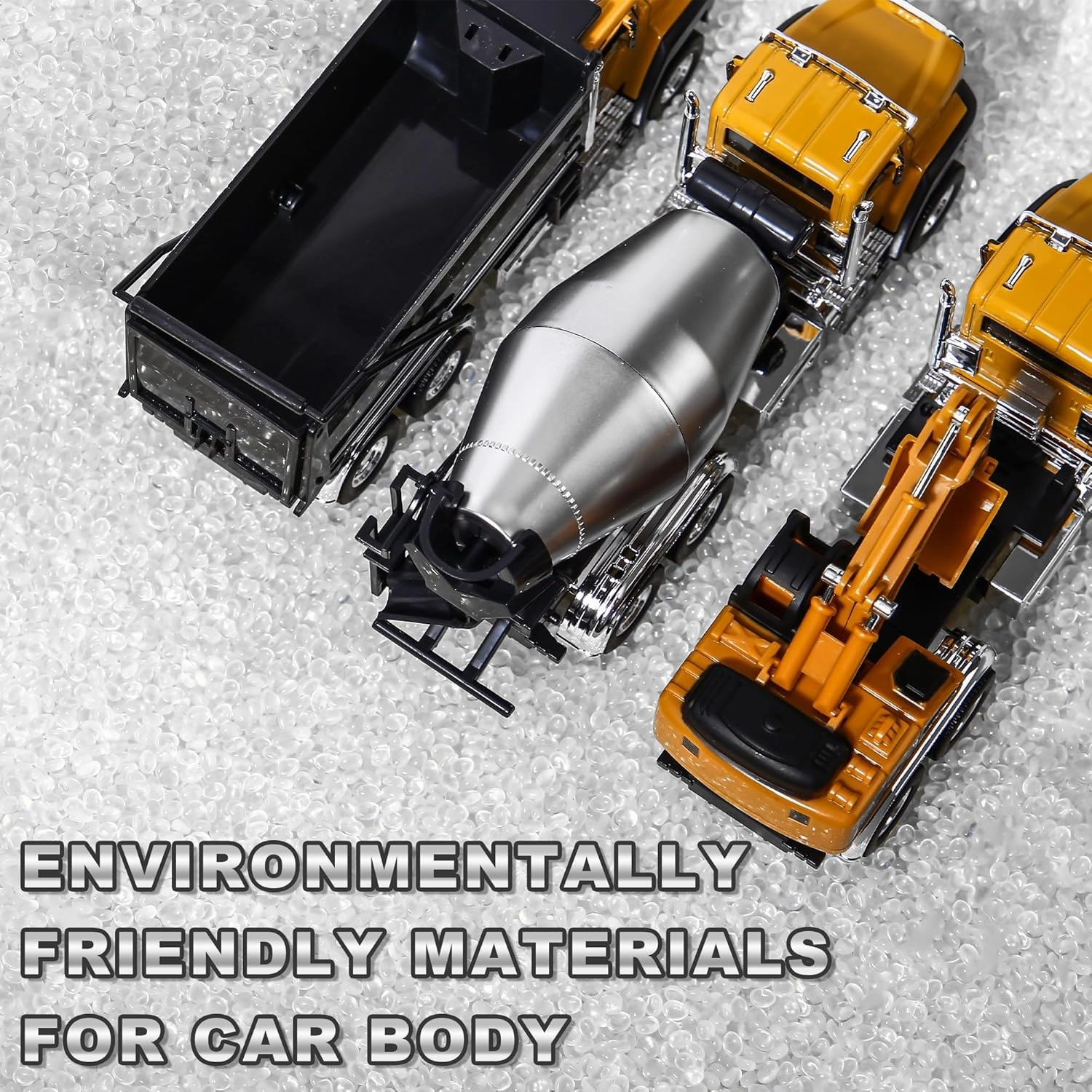 1/50 Ratio die-Casting Engineering Construction Vehicle, Dump Truck, Excavator, Mixer, Alloy Collection Model car, Boy's Door Opening Pull Back car Toy (3pcs per Set)