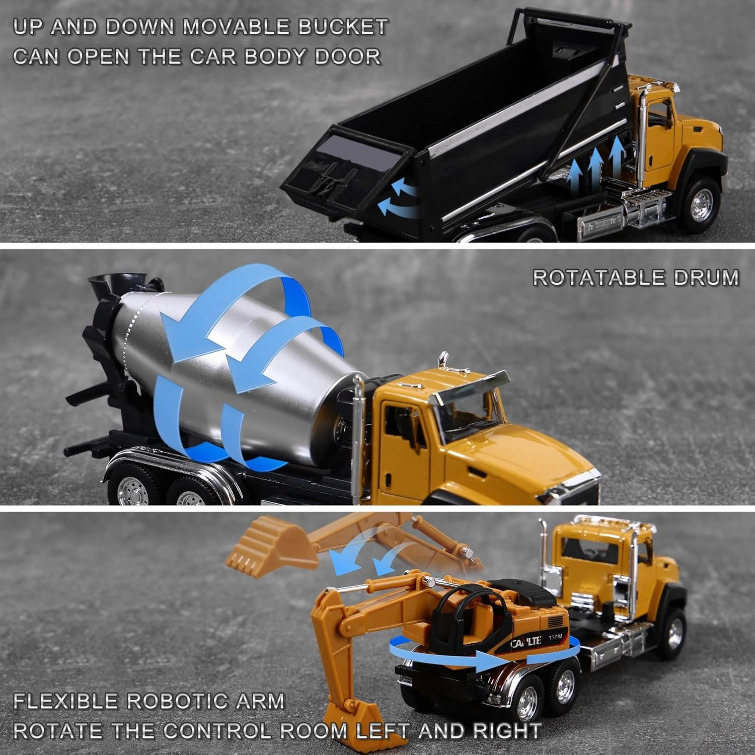 1/50 Ratio die-Casting Engineering Construction Vehicle, Dump Truck, Excavator, Mixer, Alloy Collection Model car, Boy's Door Opening Pull Back car Toy (3pcs per Set)