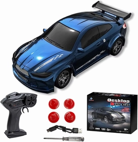 1/64 Scale Mini RC Drift Car, 2.4Ghz High Speed 4WD Full-Scale Throttle Drift Racing Sport Remote Control Car Desktop Gift for Adults Enthusiasts -Blue