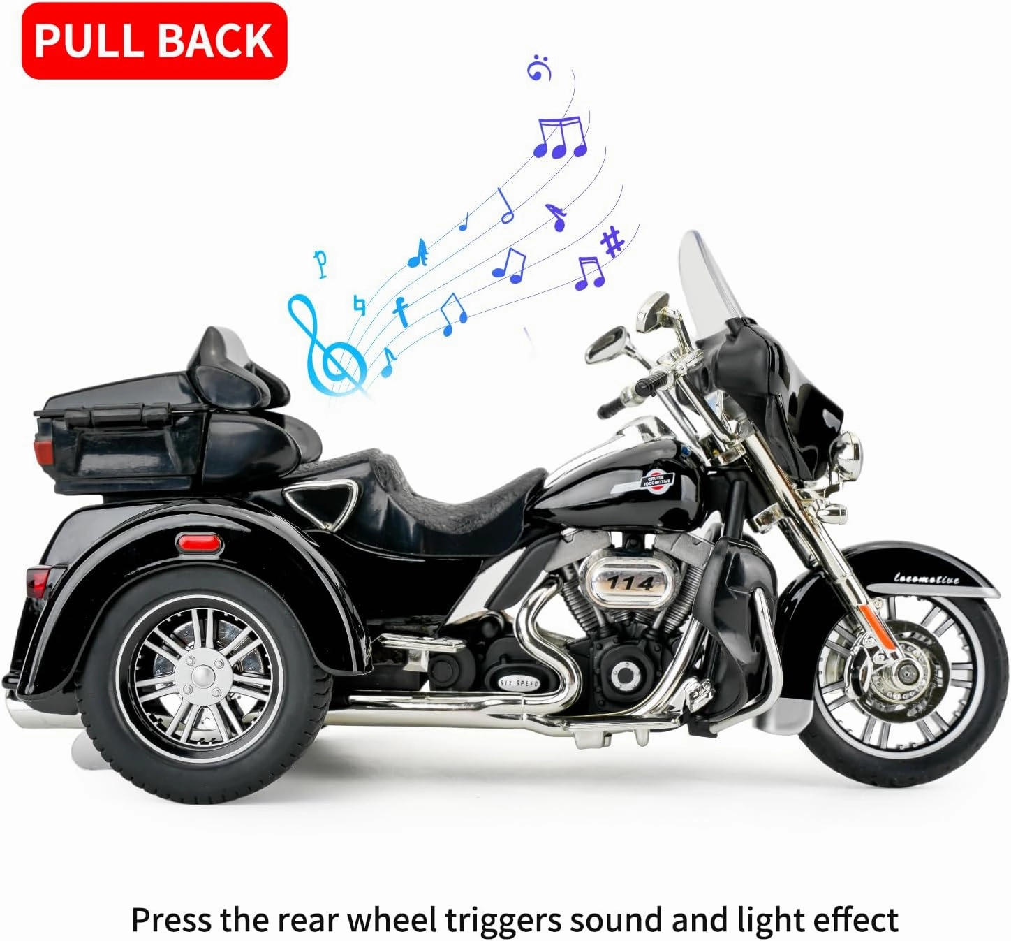 1:9 Harley Daividson Motorcycle Model Cars, Pull Back Die-cast Collectible Vehicles, Toy Cars with Sounds＆Lights for Kids Boys Girls and Adults, Gift Black.