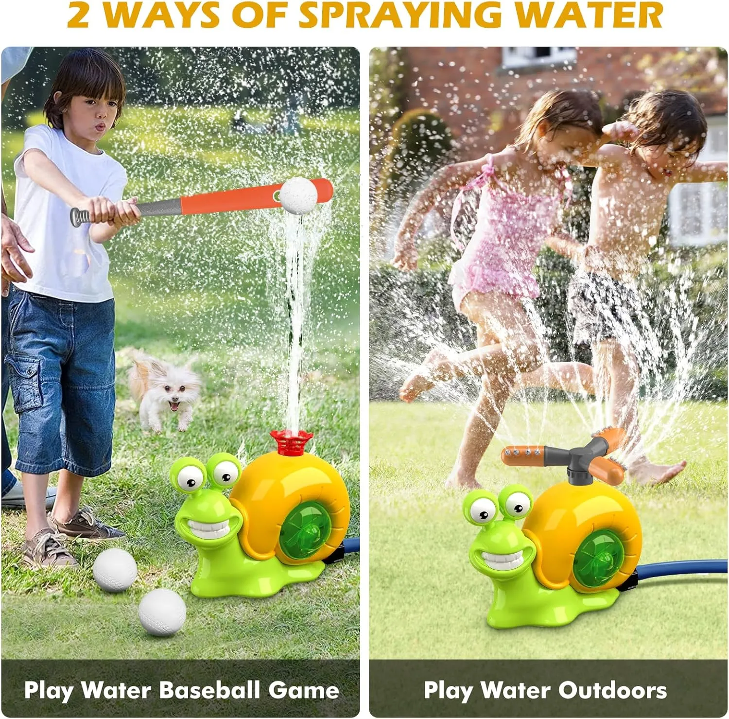 2 in1 Water Sprinkler Baseball Toy for Kids,Snail/Helicopter Sprinkler Ball Set with 2 Sprinkler Heads,Outdoor Spray Play Water Toys for Backyard Lawn Garden Summer Pool Party Fun (Snails)