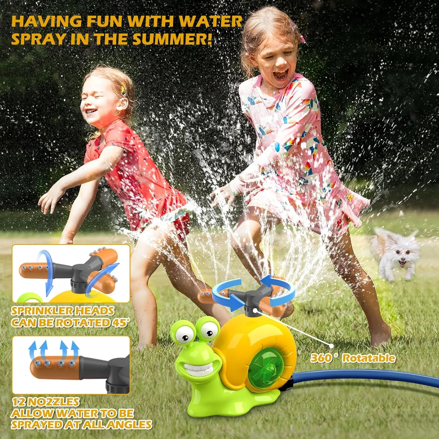 2 in1 Water Sprinkler Baseball Toy for Kids,Snail/Helicopter Sprinkler Ball Set with 2 Sprinkler Heads,Outdoor Spray Play Water Toys for Backyard Lawn Garden Summer Pool Party Fun (Snails)
