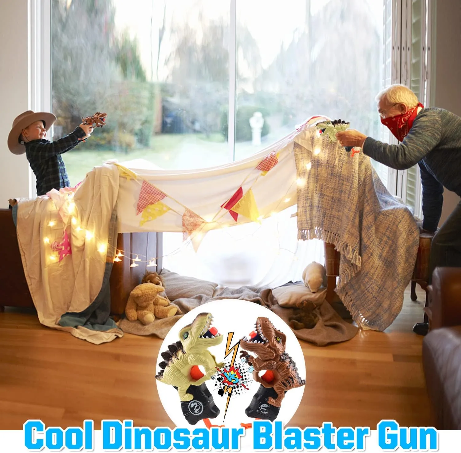 2 Pack Dinosaur Gun Toys for Toddlers Boys 3 4 5 6 7 Year Old Birthday Gifts Valentines Easter Christmas Stocking Stuffers, Small Dino Blaster Shooting Game with Soft Foam Darts Compatible with Nerf