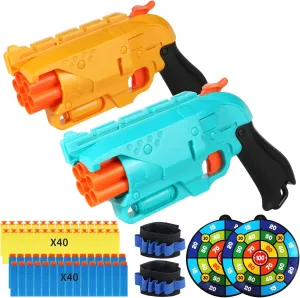 2 Pack with Rotating Barrel Toy Gun with Soft Bullets, Manual Continuous Emission Foam Blaster Toy Pistol Model, Shooting Game Educational Toys Gifts for Kids Boys Girls Adults Ages 6 