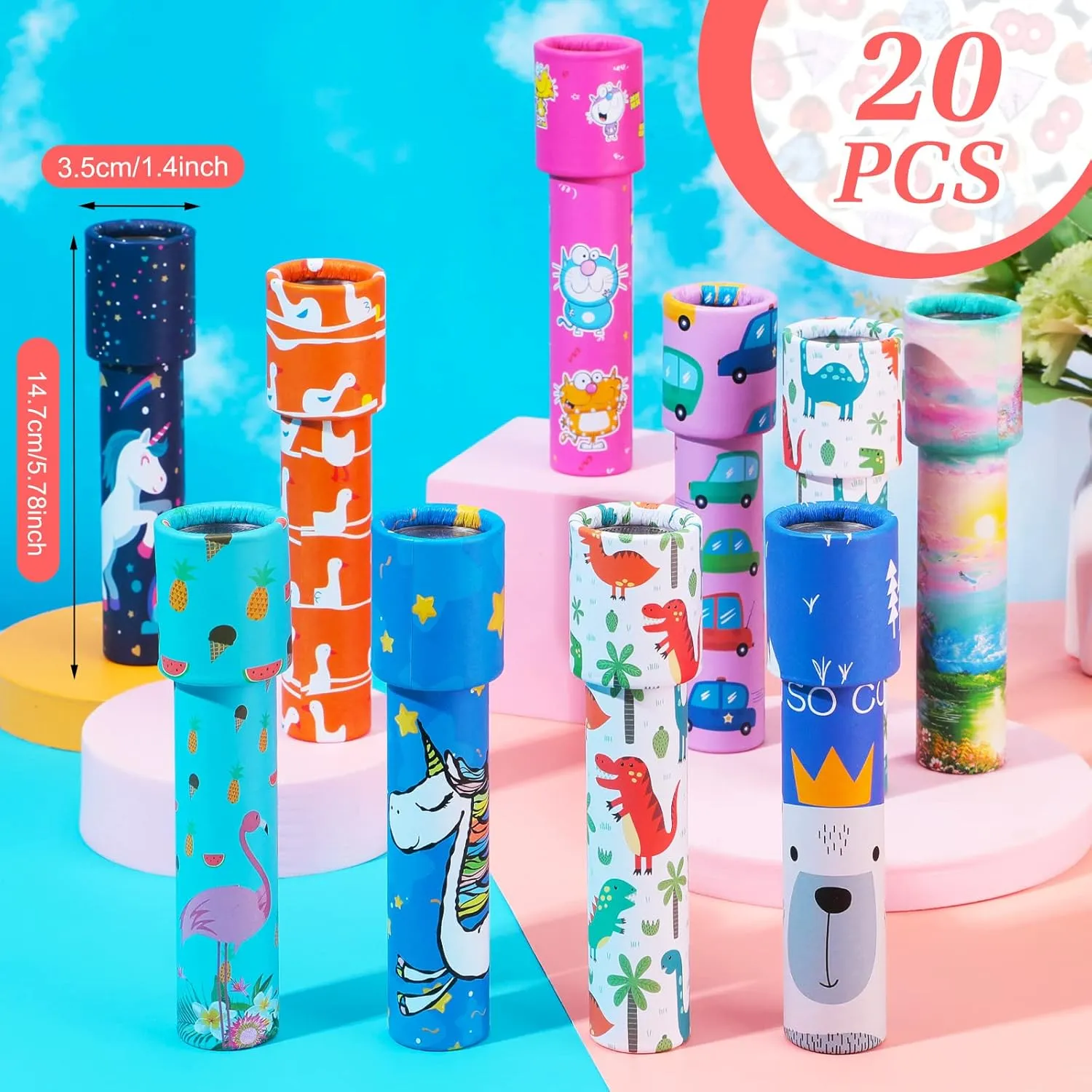 20 Pcs Classic Kaleidoscopes Educational Toys for Party Favors Fun Kaleidoscope Toy for Stock Stuffers Bag Fillers Birthday Party School Classroom Prizes, Random Colors (Flamingo)