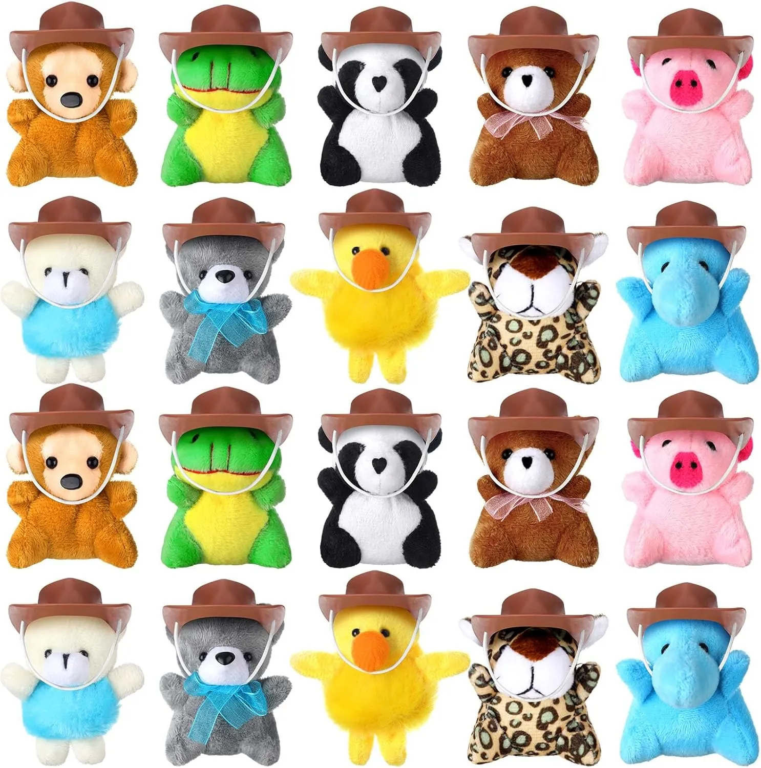 20 Pcs Western Cowboy Party Favors Mini Plush Keychain with 20 Mini Cowboy Hats Stuffed Forest Animals Set Plush Animals Gifts Western Party Favors Supplies Decoration