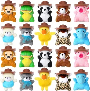 20 Pcs Western Cowboy Party Favors Mini Plush Keychain with 20 Mini Cowboy Hats Stuffed Forest Animals Set Plush Animals Gifts Western Party Favors Supplies Decoration