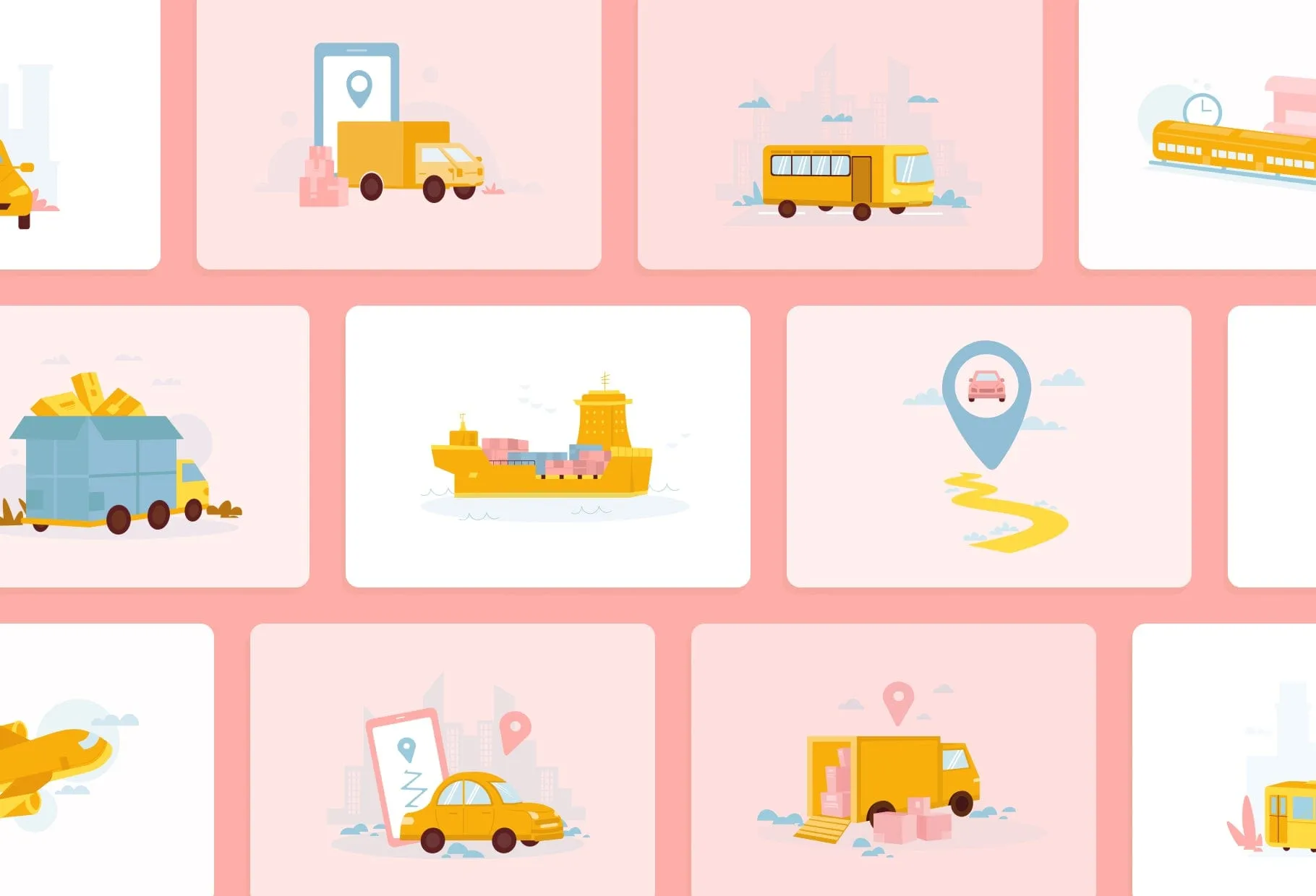 20 Unique Transportation Conceptual Illustrations Fully Editable in Canva