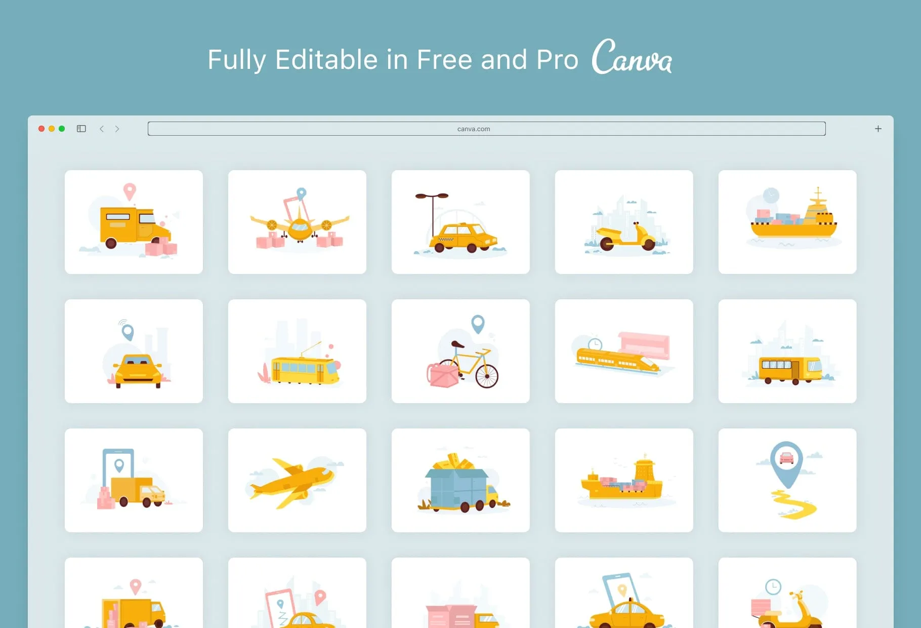 20 Unique Transportation Conceptual Illustrations Fully Editable in Canva
