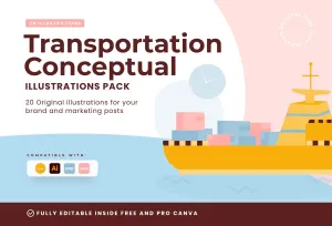 20 Unique Transportation Conceptual Illustrations Fully Editable in Canva
