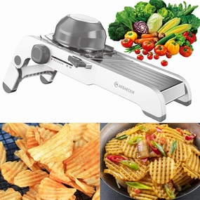 24-In-1 Mandoline Slicer for Kitchen with Waffle Fry Cutter Blade,Adjustable Kitchen Mandoline Slicer,Food Chopper,Safe Mandoline Food Slicer,Mandolin with Waffle Fry Cutter-Grey