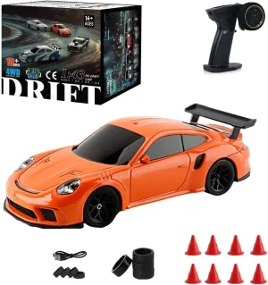 2.4G RC Drift Car with Lights for Beginner, 1/43 Scale 4WD High-Speed 15KM/H Electric Mini Racing Car Remote Control Sport Drift Car for Adults– RTR/Gyro Version