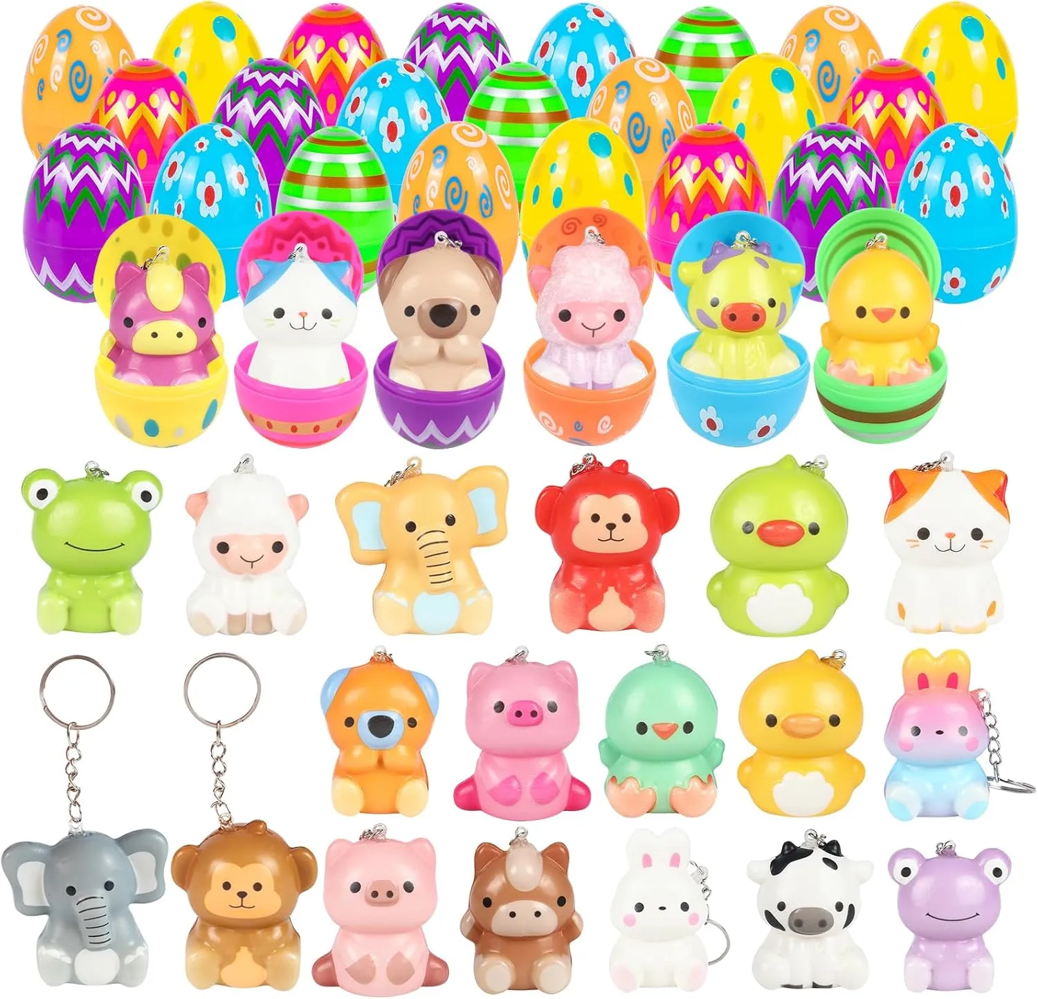 24PCS Easter Egg Fillers with Animal Squishy Toys, Mini Animal Squishy Toy Set, Cute Small Stuffed Animal Keychain Set, Party Favors for Kids, Goodie Bag Stuffers, Carnival Prizeswear Accessories