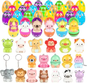 24PCS Easter Egg Fillers with Animal Squishy Toys, Mini Animal Squishy Toy Set, Cute Small Stuffed Animal Keychain Set, Party Favors for Kids, Goodie Bag Stuffers, Carnival Prizeswear Accessories