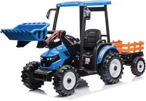 24V Kids Ride On Tractor, 3IN1 Riding Toy w/Trailer&Front Loader, Power Wheels 24V Ride on Toys for Boys Girls, Kids Riding on Excavator Toy (Blue Tractor with Trailer&Front Loader)