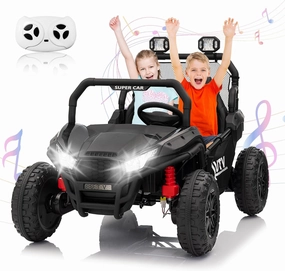 24V 2 Seater Ride On Car for Kids, Remote Control Electric UTV With 20" Seat, Bluetooth Music, 3 Speed Modes, LED Lights, Power Wheels Toys for Boys Girls Ages 3 ,Black