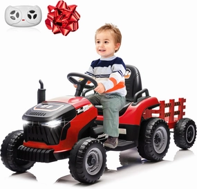 24V Ride On Toys Car for Kids, Electric Ride on Tractor w/400W Motors, Tiltable & Detachable Trailer, Adjustable Seat, Bluetooth, Music, Remote Control Tractor Toys for Kids Ages 3 , Red