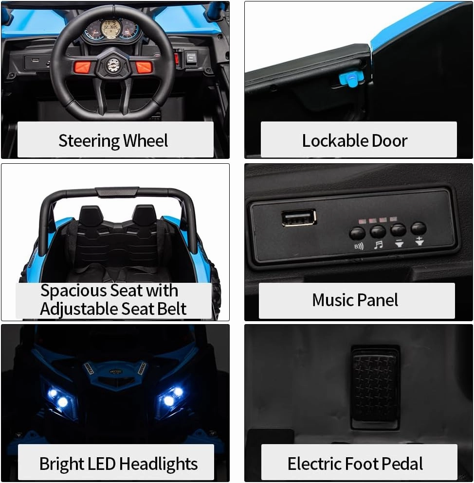 24V Ride on UTV Car, Electric Car for Kids, Battery Powerd Electric Off-Road UTV Car w/Remote Control, 2 * 200W Motor, Spring Suspension, Music, LED Headlights, Ride on Vehicle Kid Cars