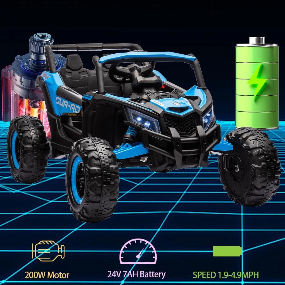 24V Ride on UTV Car, Electric Car for Kids, Battery Powerd Electric Off-Road UTV Car w/Remote Control, 2 * 200W Motor, Spring Suspension, Music, LED Headlights, Ride on Vehicle Kid Cars