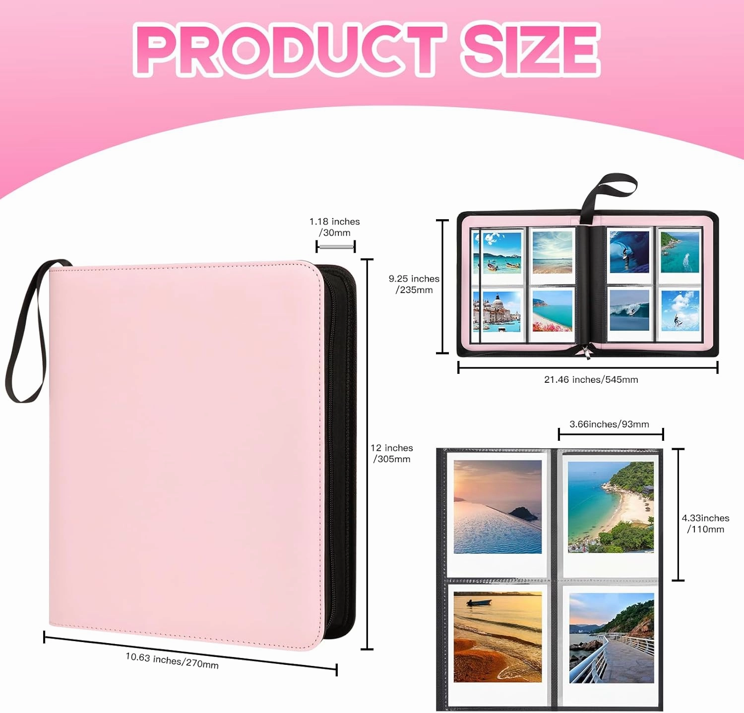 256 Pockets Large Photo Album for Polaroid Now/i-Type/600/SX-70 Instant Photos,Compatible with Fujifilm Instax Wide 400/300 and Instax Square Instant Film (Pink)