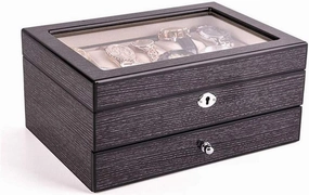 2-Layer Box Lockable Organizer Foldable Tray Removable Divider Gray Organizer Box Box Piano Paint Solid Wood Watch Box 10 Mechanical Watch Collection Display,