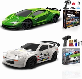 2 Pcs RC Drift Car 1:24 Remote Control Car 4WD High Speed Racing Sport Car with LED Lights RC Cars Toy Cars for Kids Boys Girls Adults Gifts Birthday Christmas Rechargeable Batteries