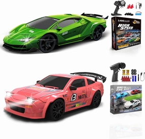2 Pcs RC Drift Car 1:24 Remote Control Car 4WD High Speed Racing Sport Car with LED Lights RC Cars Toy Cars for Kids Boys Girls Adults Gifts Birthday Christmas Rechargeable Batteries