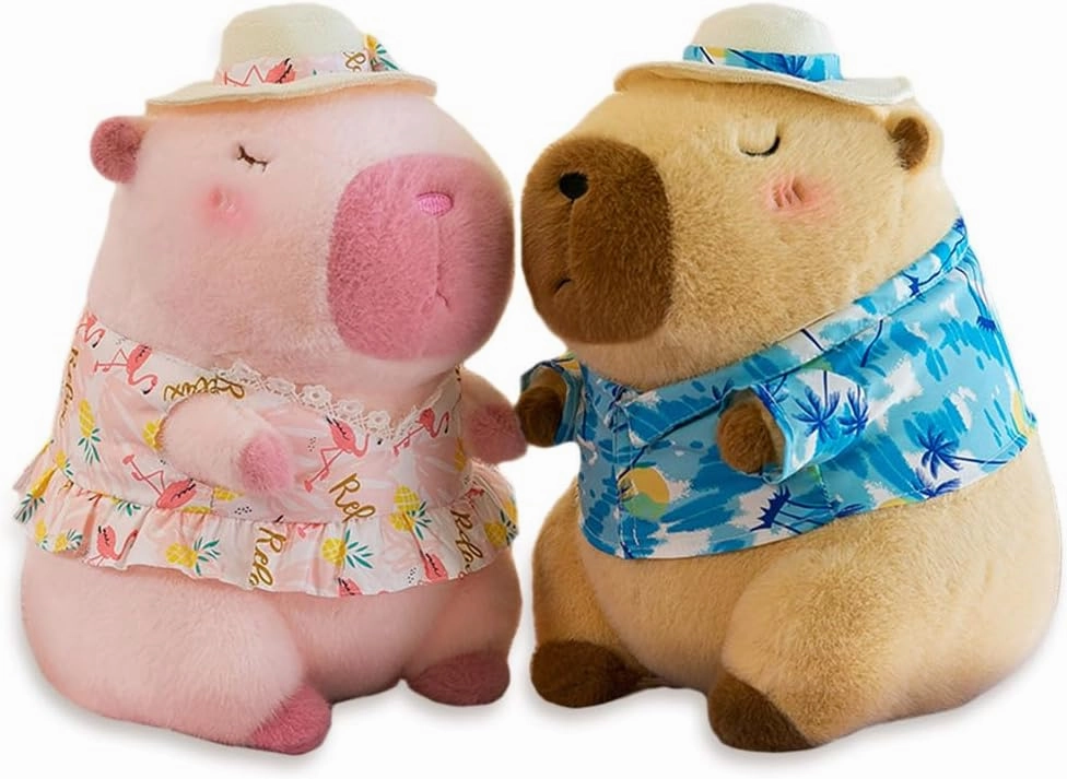2 Pieces Stuffed Capy Animal Plush 12Inch Soft Capy Wear Hawaiian Style Clothes Blue Pink Plush Kapibala Stuffed Animals for Christmas Newlyweds Women Baby Shower Valentine Party Favor (Modern)