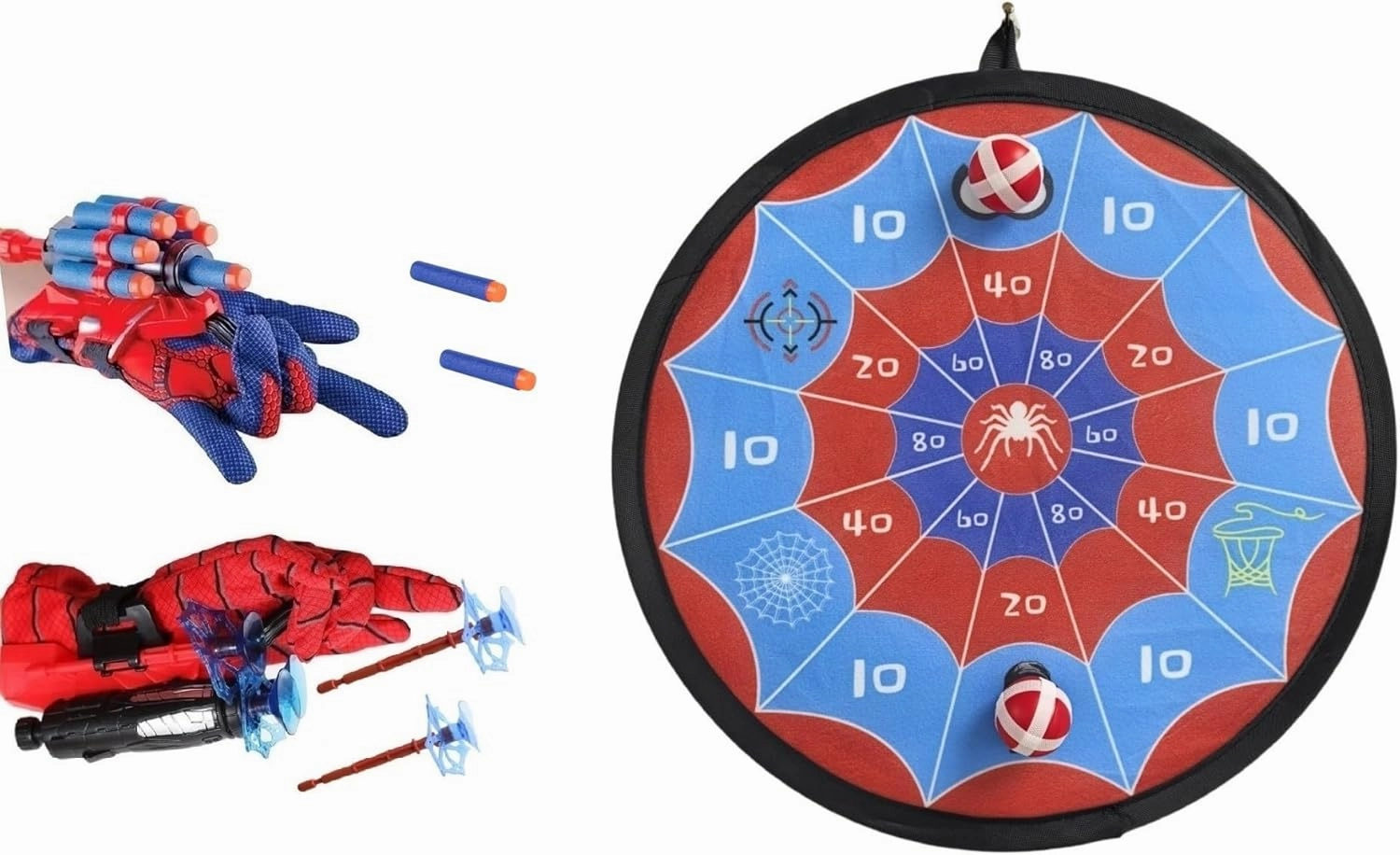 2 Sets Spider Gloves Man Web Shooters Dart Board Toys Sticky Balls for Kids, Hero Cosplay Kids Launcher Toys Set for Birthday Party Christmas Halloween
