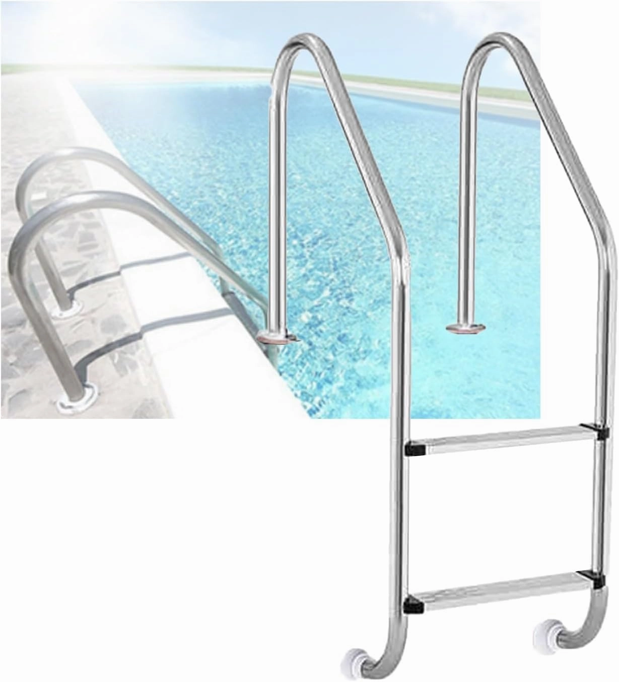 2 Step Swimming Pool Ladder,with Stainless Steel Stairs,for Open Air Bath Water Park Easy to Install,Weight Capacity 550 Lbs(2-steps1.2mm)